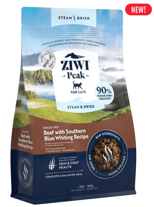 ZIWI Peak Steam & Dried Cat Food – Beef & Southern Blue Whiting Fish