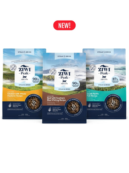 Bundle of Ziwi Peak Steam & Dried Cat Food (Beef, Chicken and South Pacific Fish Recipes)