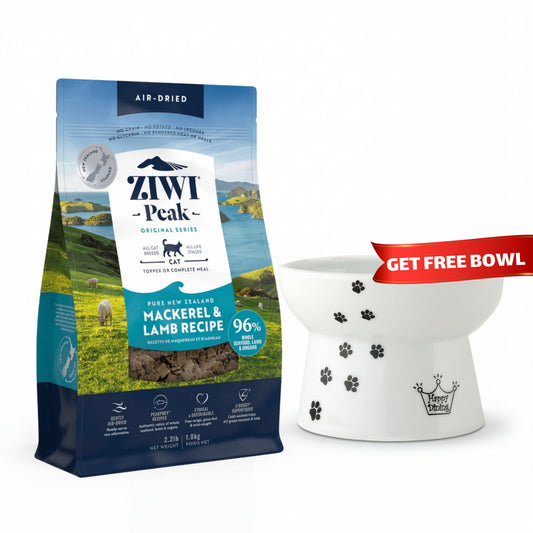 Ziwi Peak Air-Dried Mackerel & Lamb Cat Food Bundle (Includes FREE Necoichi Raised Bowl!)